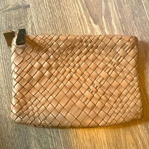 Small brown/beige leather woven pouch